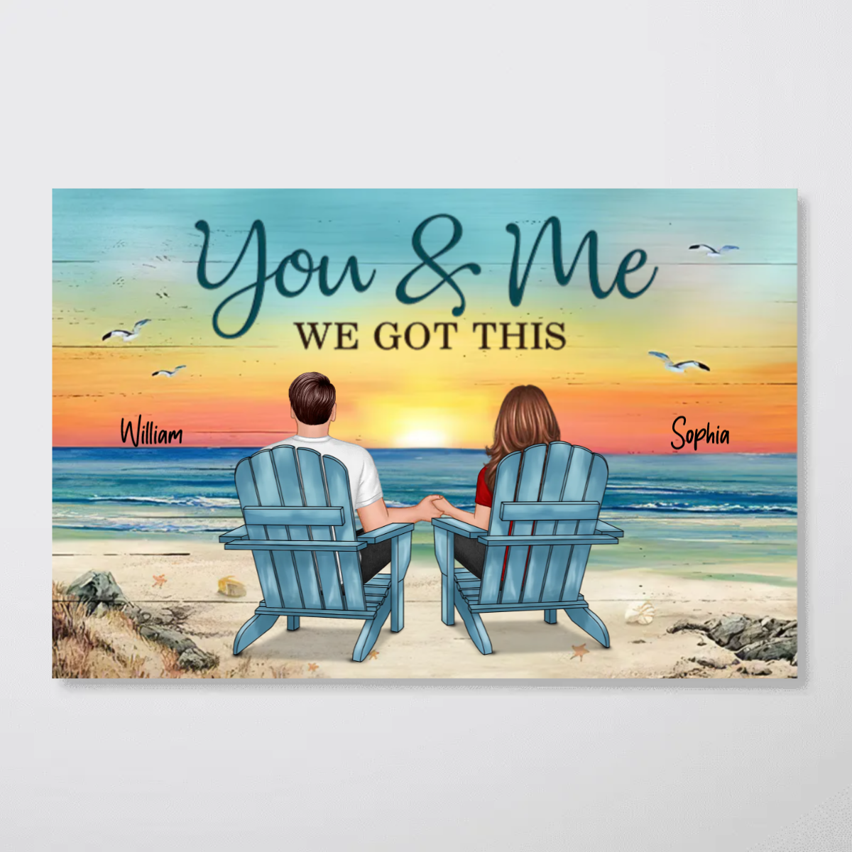 Back View Couple Sitting Beach Landscape You & Me We Got This Personalized Horizontal Poster