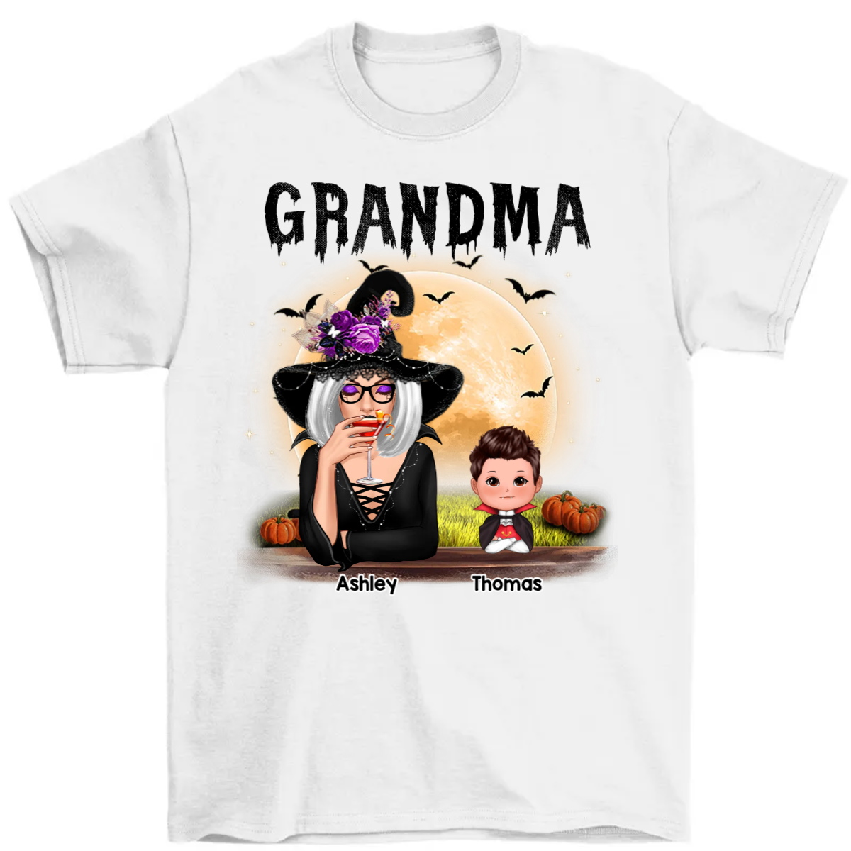 Grandma Mom Witch With GrandKids Halloween Personalized Custom Shirt