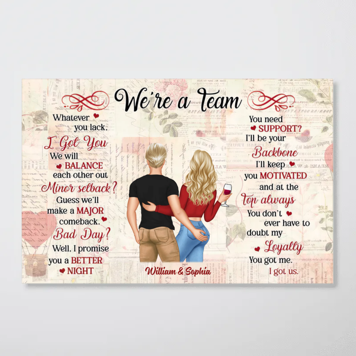 We‘re A Team Couple Back View Standing Old Paper - Gift For Couples - Personalized Custom Horizontal Poster