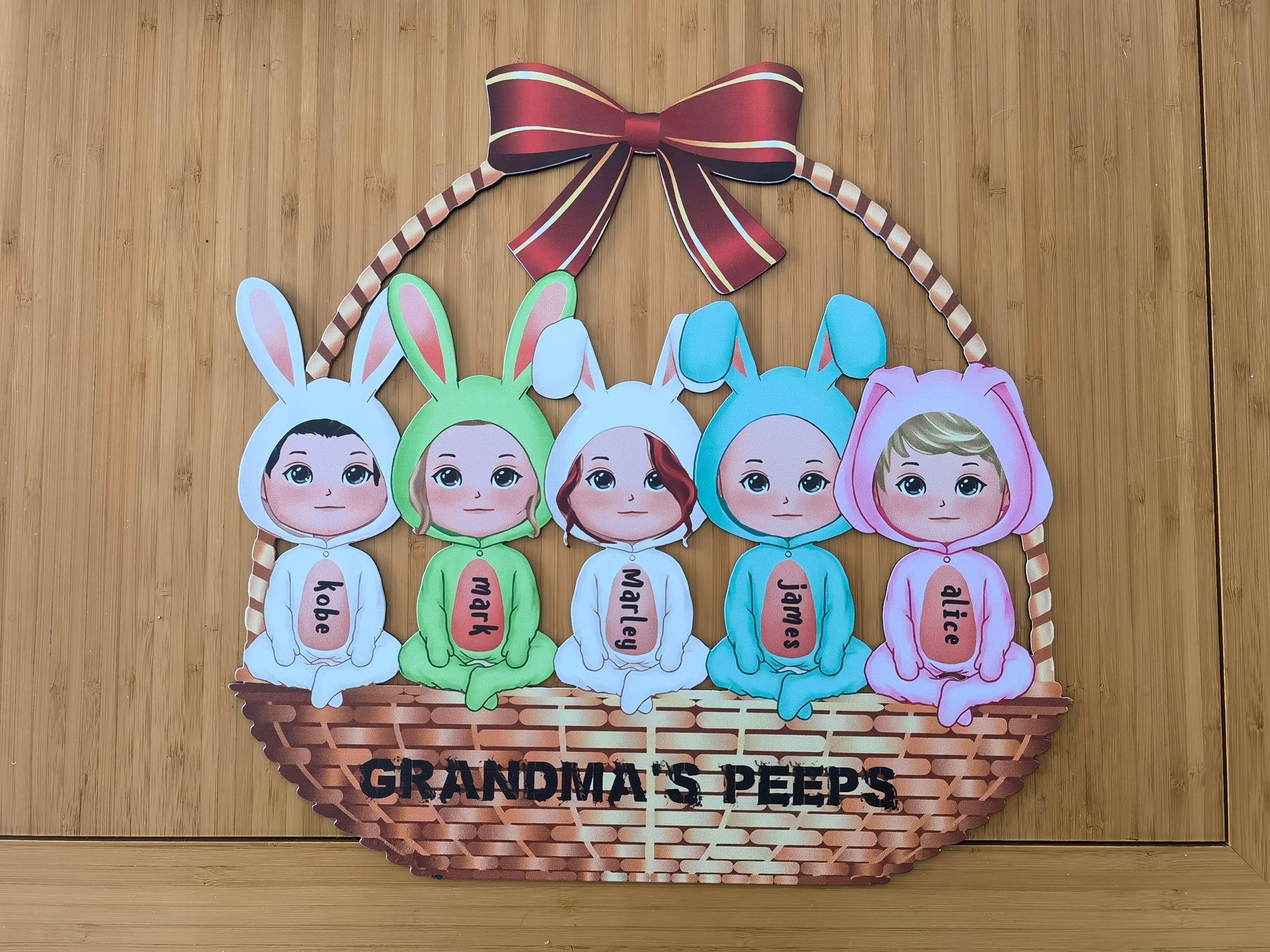 Bright Colors Pattern Grandma‘s Bunny Doll Kids Easter Personalized Metal Wall Art