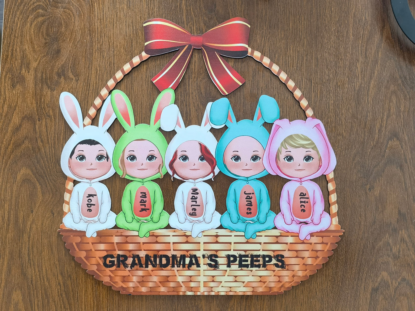 Bright Colors Pattern Grandma‘s Bunny Doll Kids Easter Personalized Metal Wall Art