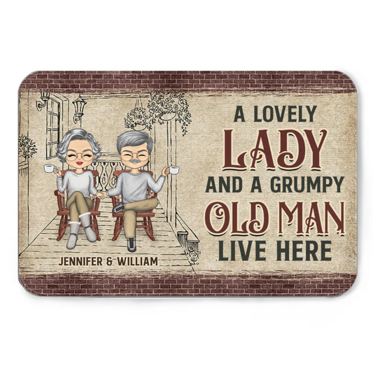 Couple Chibi A Lovely Lady & Grumpy Old Man - Personalized Custom Doormat