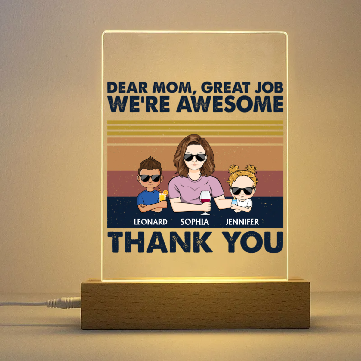 Dear Mom Mum Mam Great Job We're Awesome Thank You Young - 母へのギフト - パーソナライズされた長方形アクリル板 LED ランプ ナイトライト