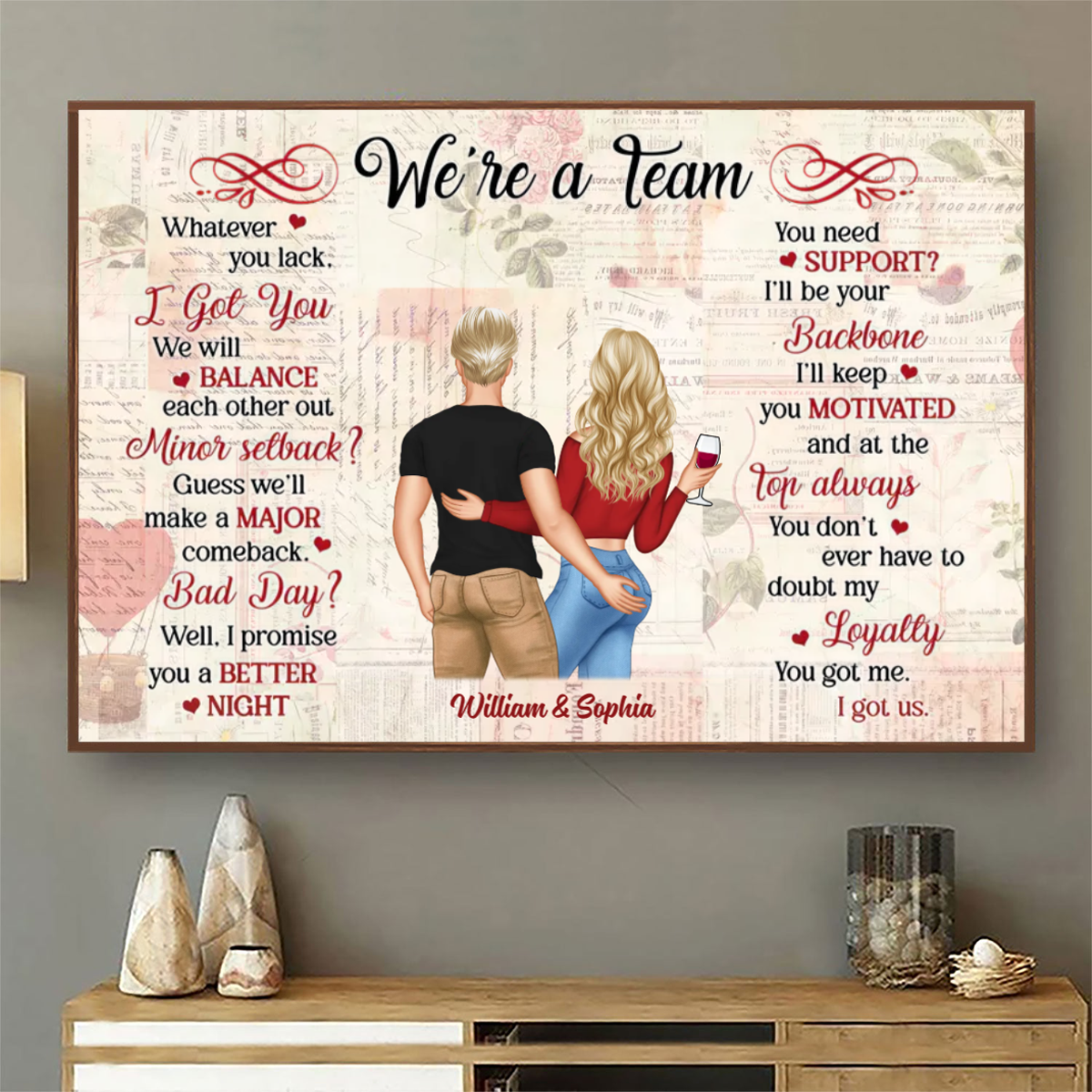 We‘re A Team Couple Back View Standing Old Paper - Gift For Couples - Personalized Custom Horizontal Poster