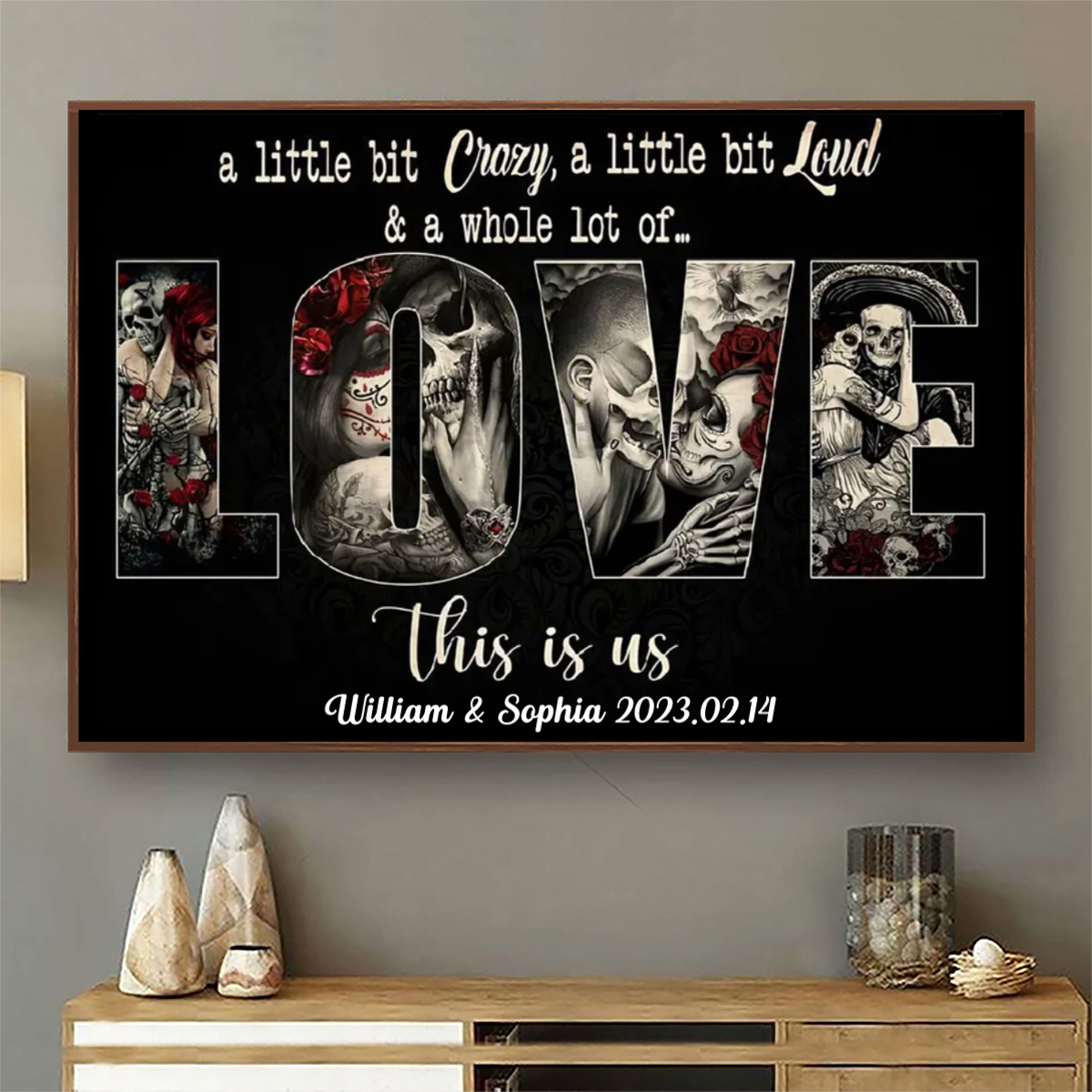 Sugar Skull Couple Whole Lot Of Love - Gift For Couples -  Personalized Custom Horizontal Poster