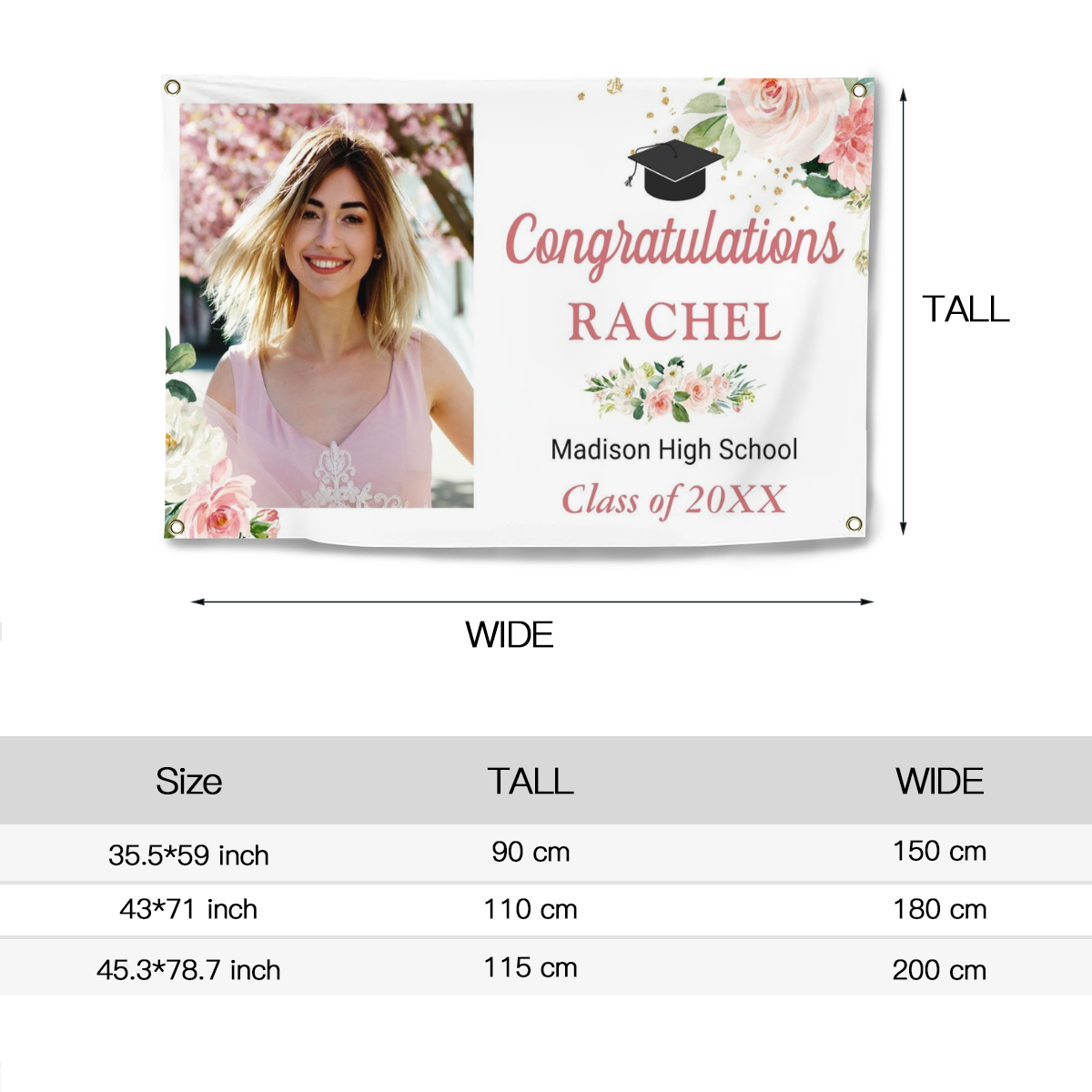 2022 Personalized Name/Photo, Classy Blush Pink Floral Graduate Graduation Party Banner