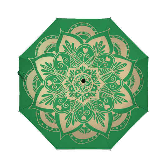 Elegant Green And Gold Mandala Boho Christmas Brushed Polyester Umbrella No.RL2ZBQ