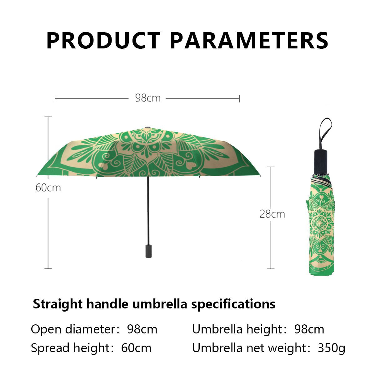 Elegant Green And Gold Mandala Boho Christmas Brushed Polyester Umbrella No.RL2ZBQ