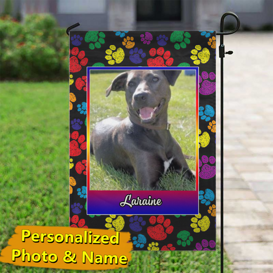Rainbow Paw Prints – Personalized Photo & Name – Garden Flag & House Flag