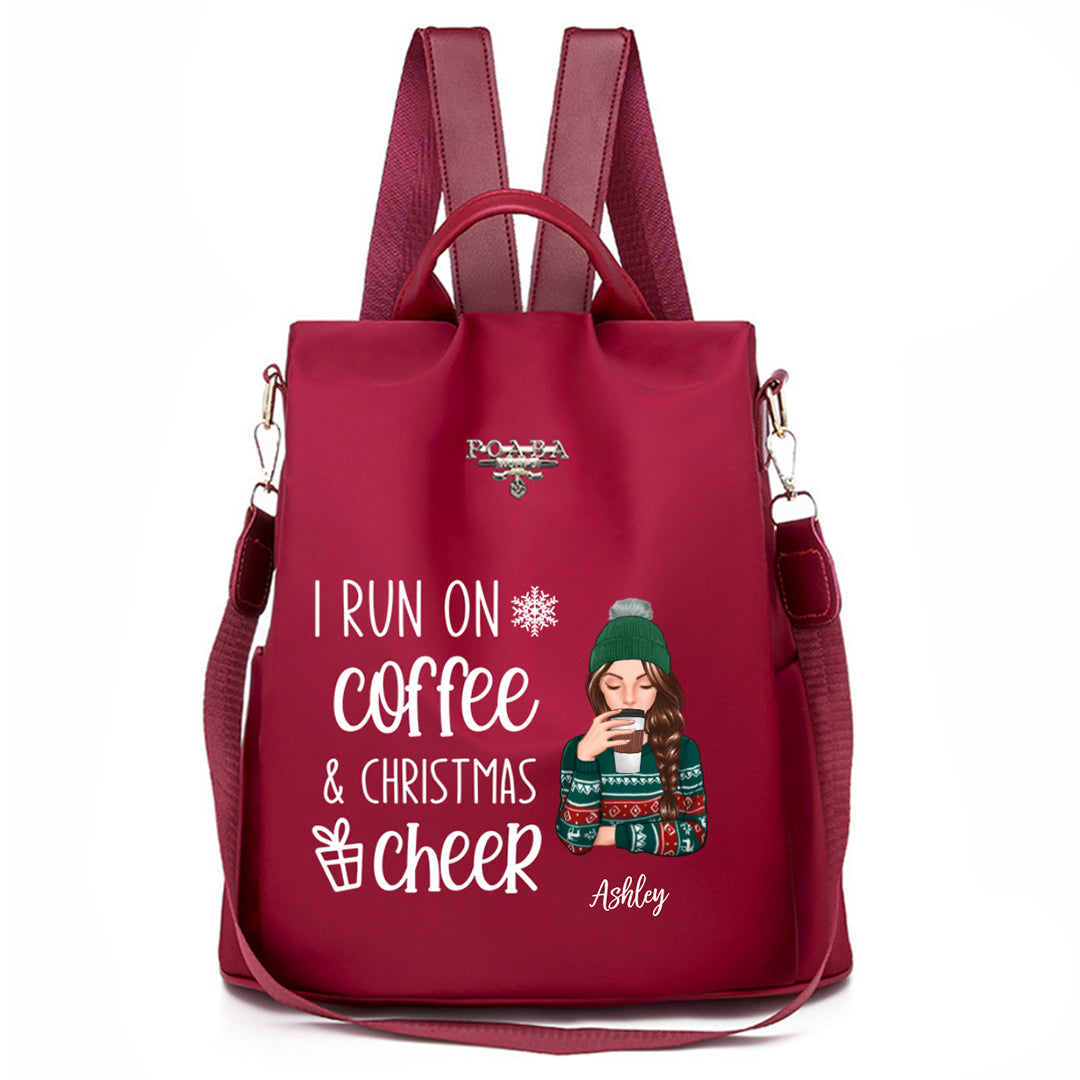 Run On Coffee & Christmas Cheer Personalized Backpack