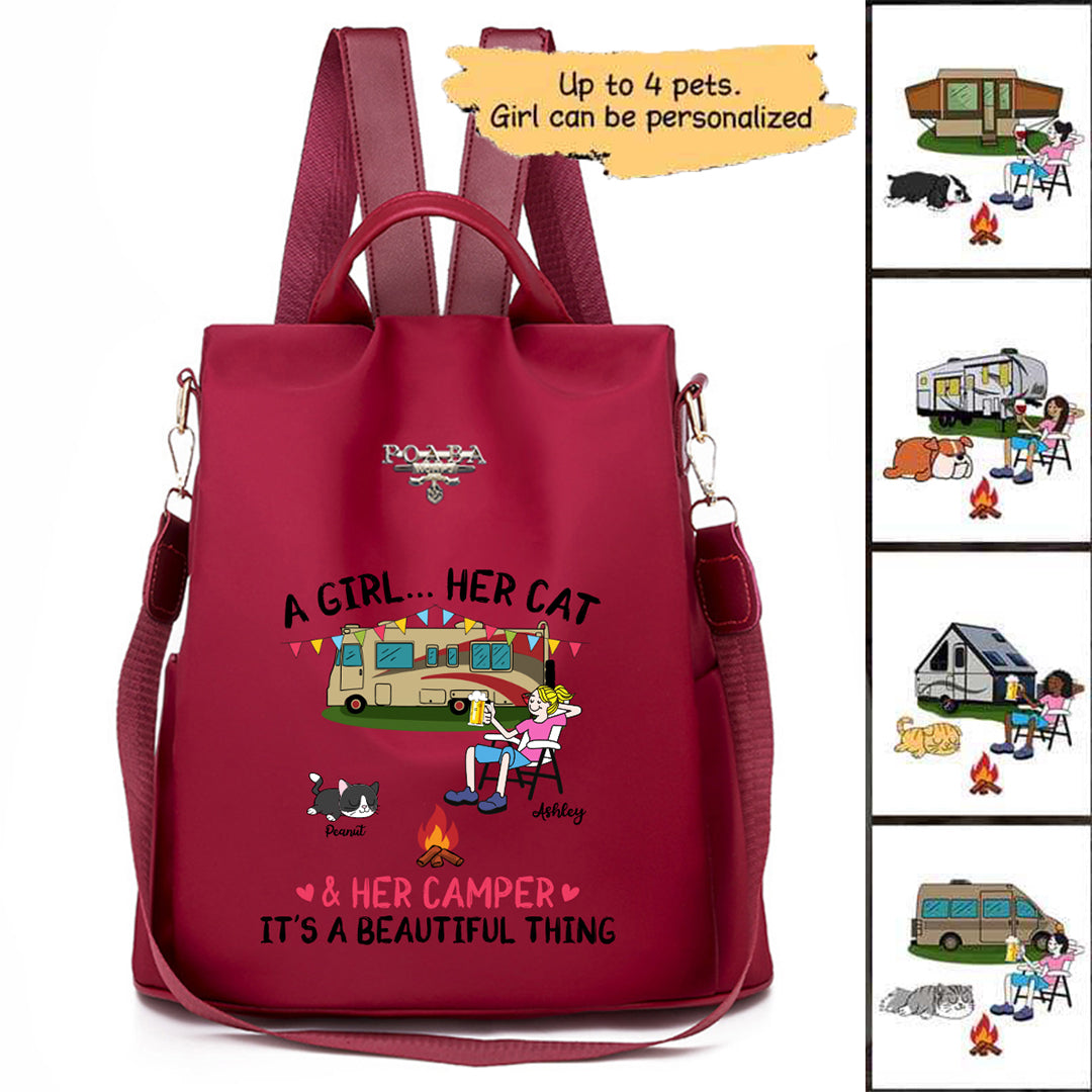 A Camping Girl And Her Fur Babies Personalized Backpack