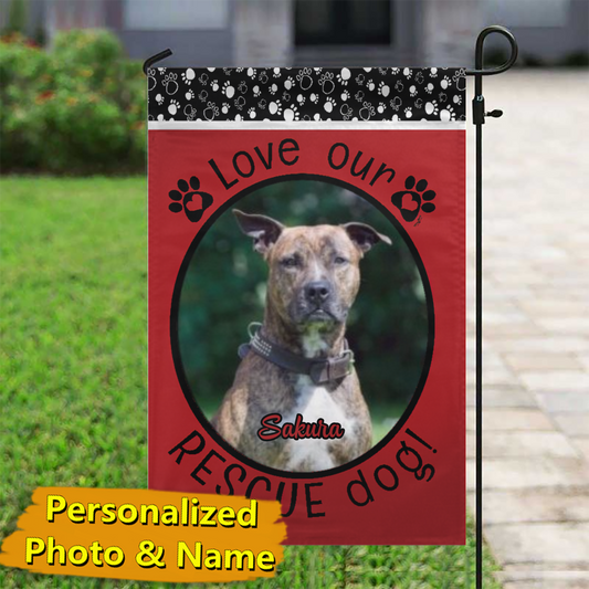 Rescue Dog Red – Personalized Photo & Name – Garden Flag & House Flag