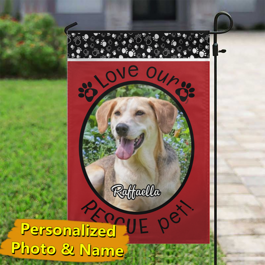 Rescue Pet Red – Personalized Photo & Name – Garden Flag & House Flag