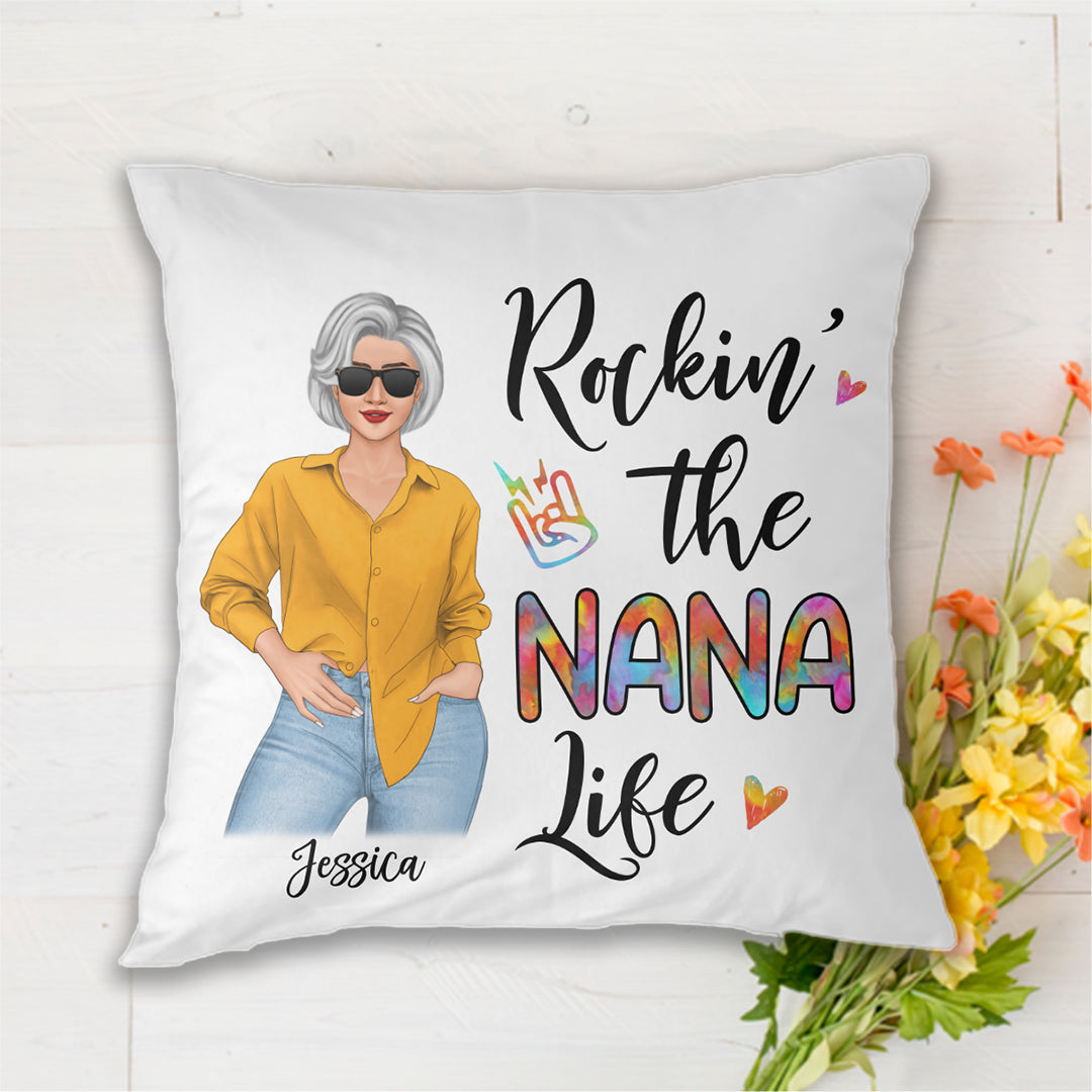 Rockin' Grandma Life Posing Nana Personalized Pillow