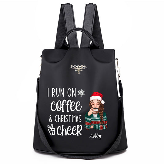 Run On Coffee & Christmas Cheer Personalized Backpack