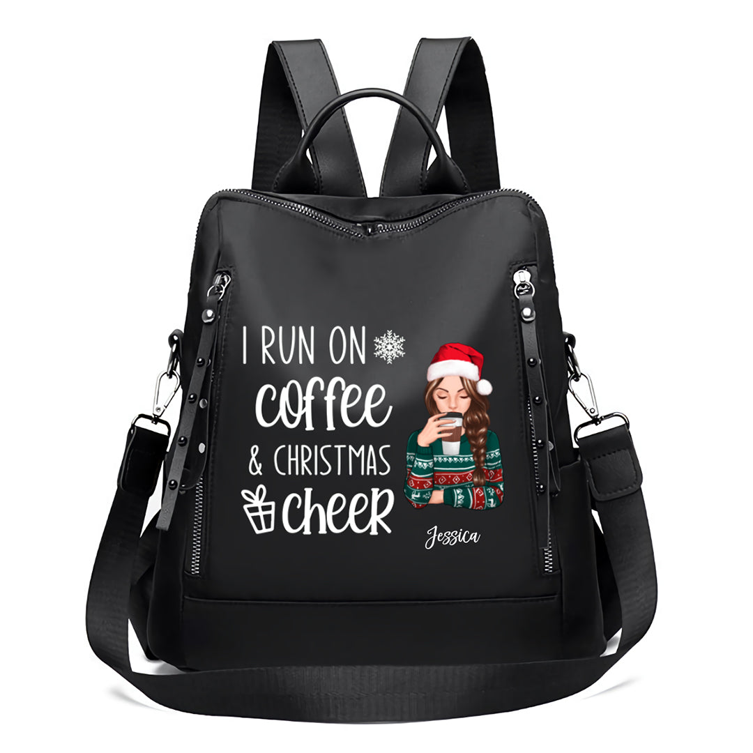 Run On Coffee & Christmas Cheer Personalized Backpack