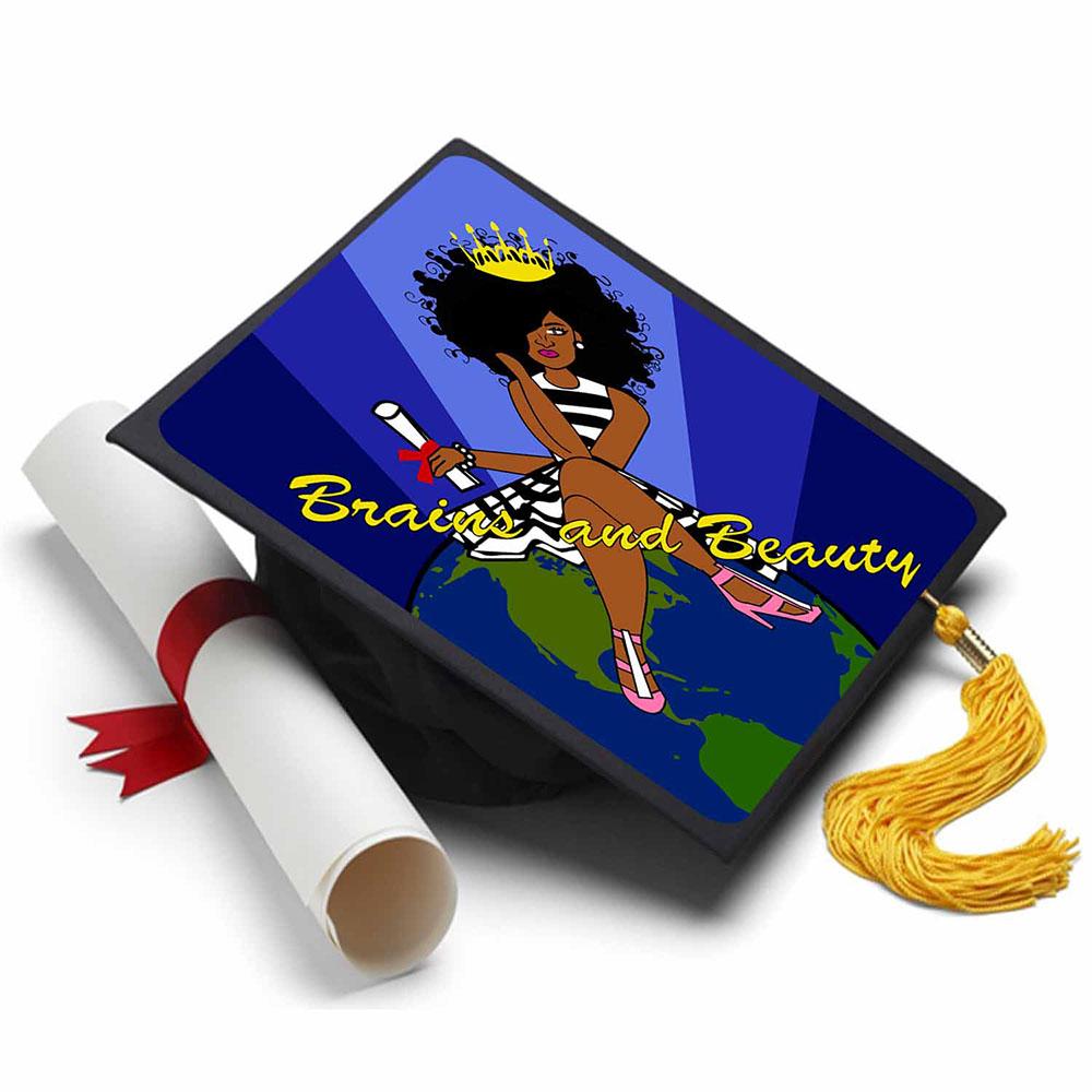 Graduation Cap Topper - Black Queen - Brains and Beauty - Tassel Topper