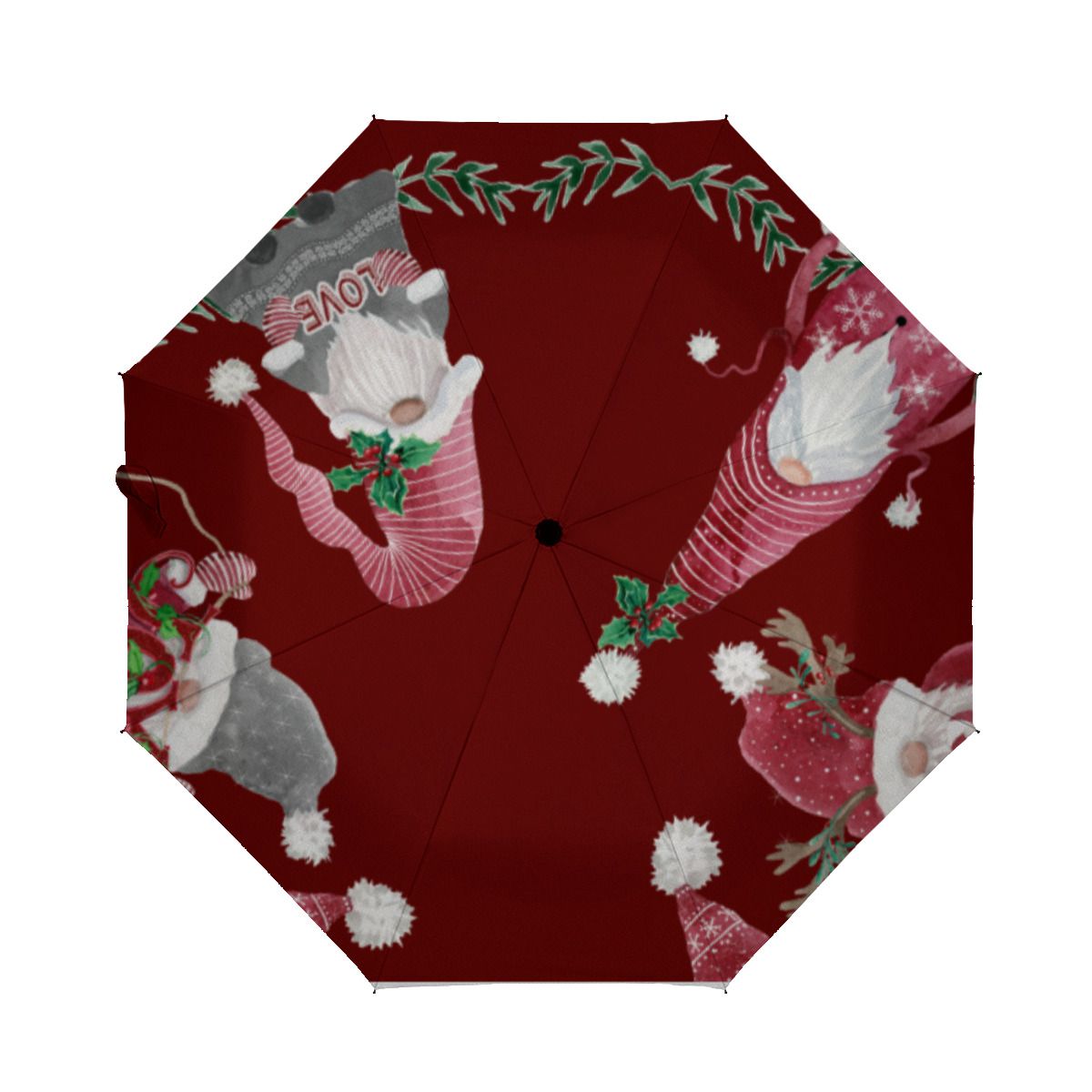 Red Christmas I Love Gnomes Whimsical Holiday Brushed Polyester Umbrella No.SL56AW