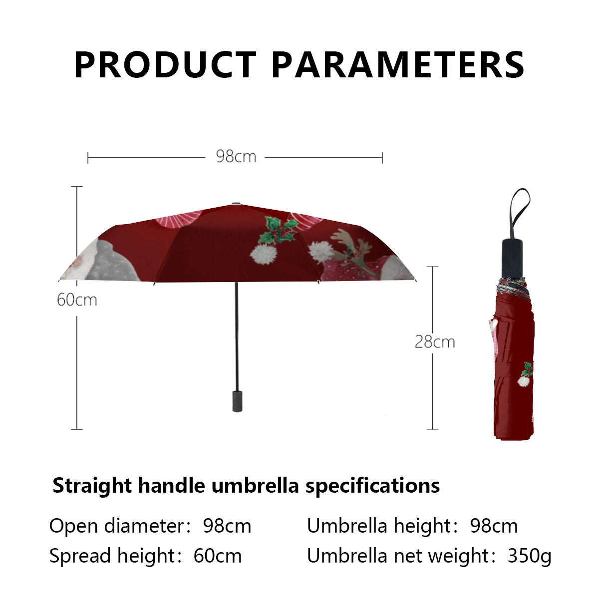 Red Christmas I Love Gnomes Whimsical Holiday Brushed Polyester Umbrella No.SL56AW
