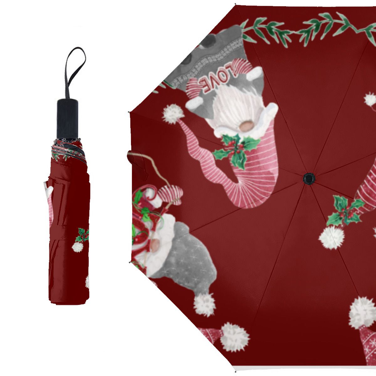 Red Christmas I Love Gnomes Whimsical Holiday Brushed Polyester Umbrella No.SL56AW