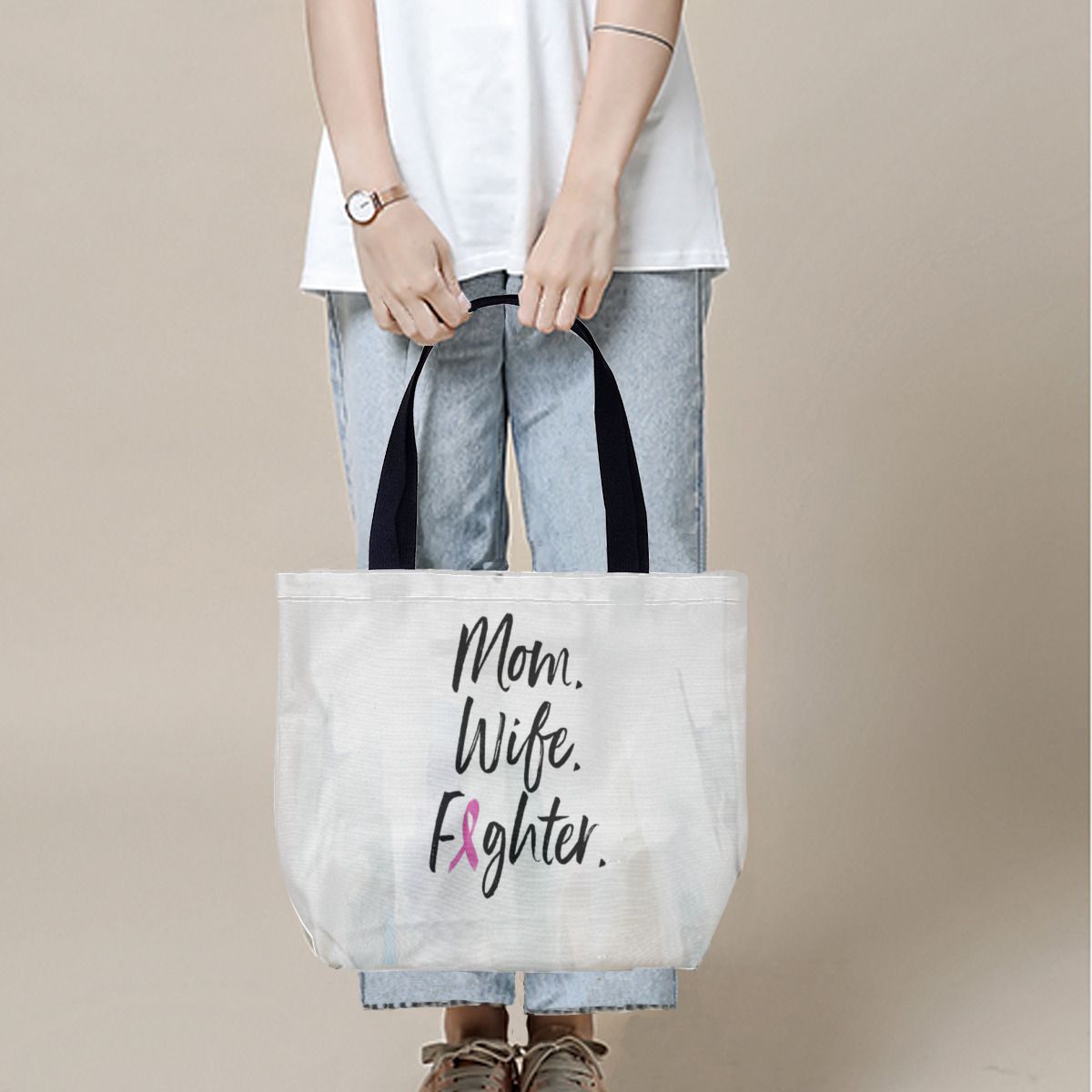 Mom Wife Fighter Breast Cancer Warrior Support Canvas Bag No.Y84XGA