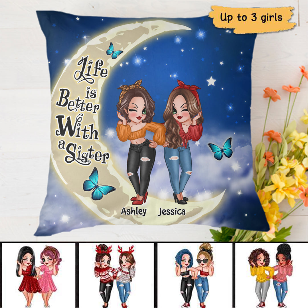 Sassy Girls On Moon Personalized Polyester Linen Pillow