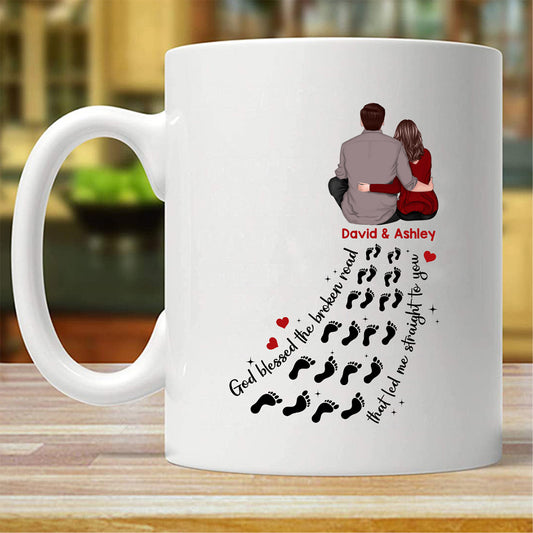 Sitting Couple God Blessed Broken Road Personalized Mug (Double-sided Printing)