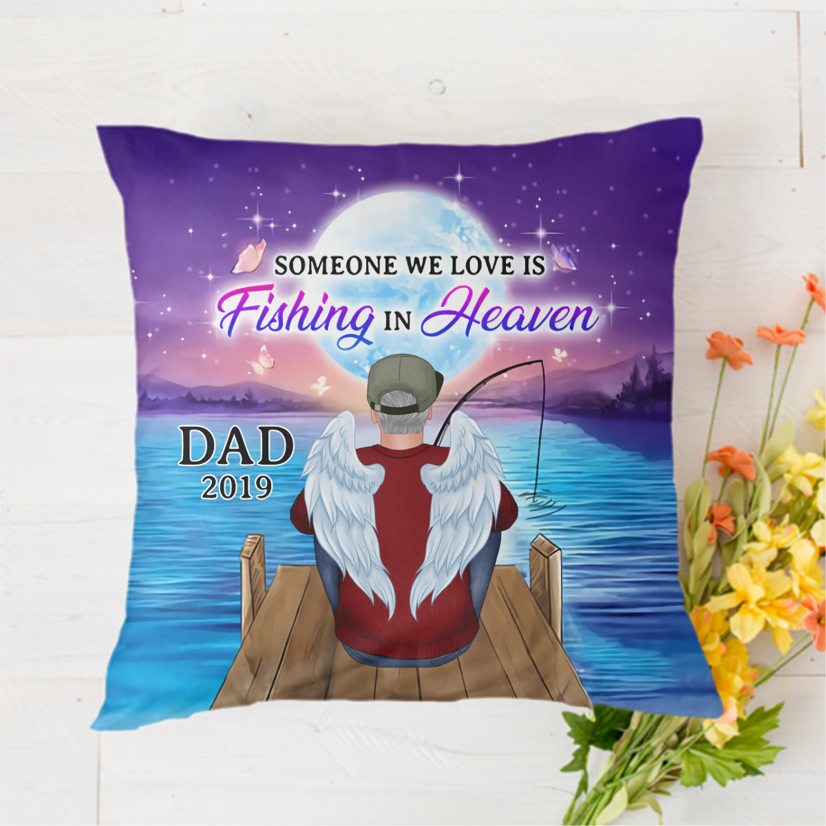 Someone We Love Fishing In Heaven Personalized Polyester Linen Pillow