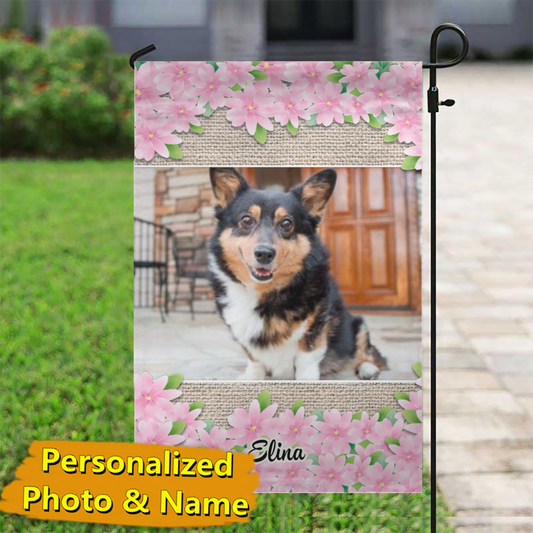 Spring Flowers Wide Personalized Photo & Name – Garden Flag & House Flag