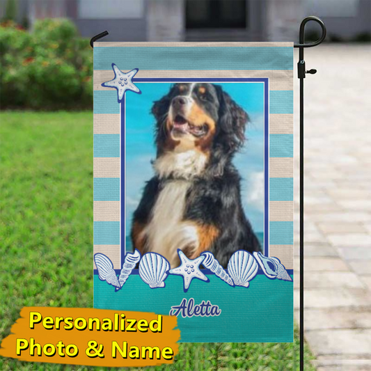 Stripes & Seashells Personalized Photo & Name – Garden Flag & House Flag