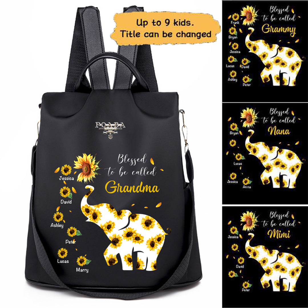 Sunflower Elephant Mom Grandma Personalized Backpack