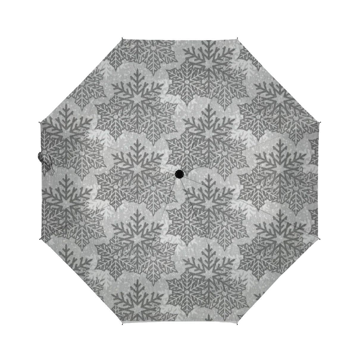 Silver Glitter Snowflakes Brushed Polyester Umbrella No.T7YLD5
