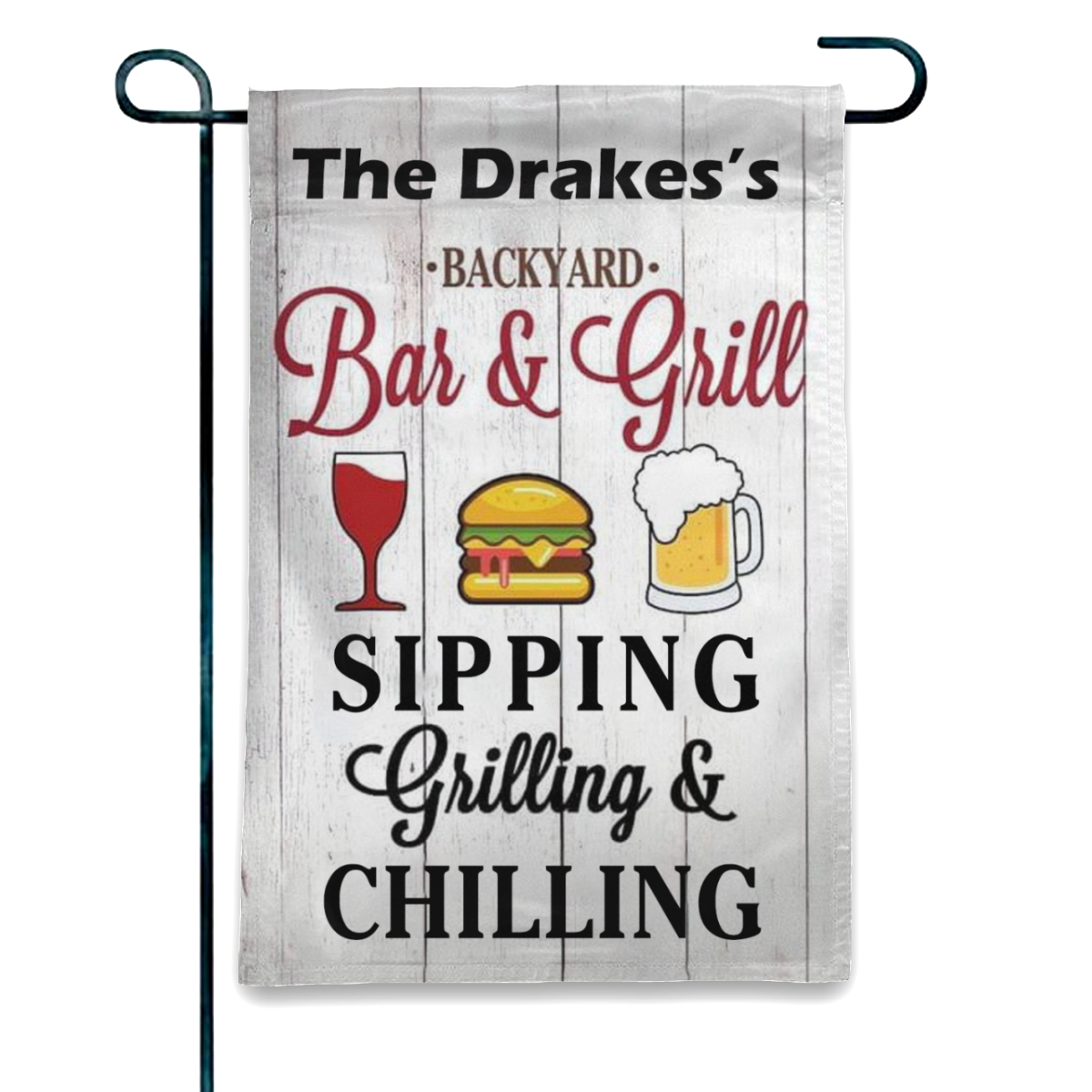 Customized Name Backyard Bar And Grill Sipping Grilling & Chilling Garden Flag No.TZ8WVH