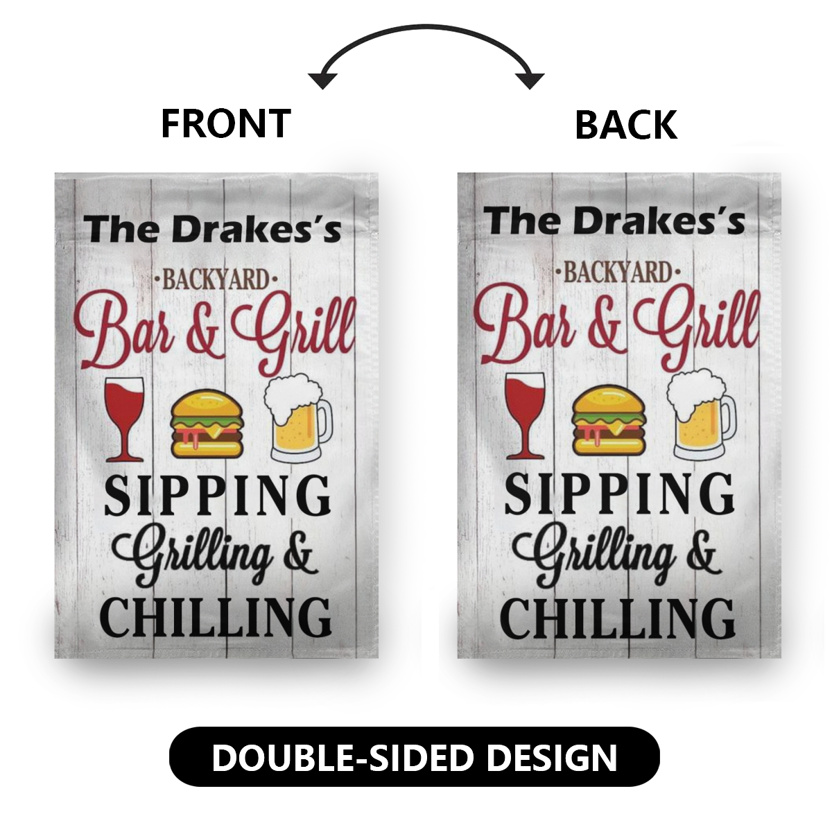 Customized Name Backyard Bar And Grill Sipping Grilling & Chilling Garden Flag No.TZ8WVH