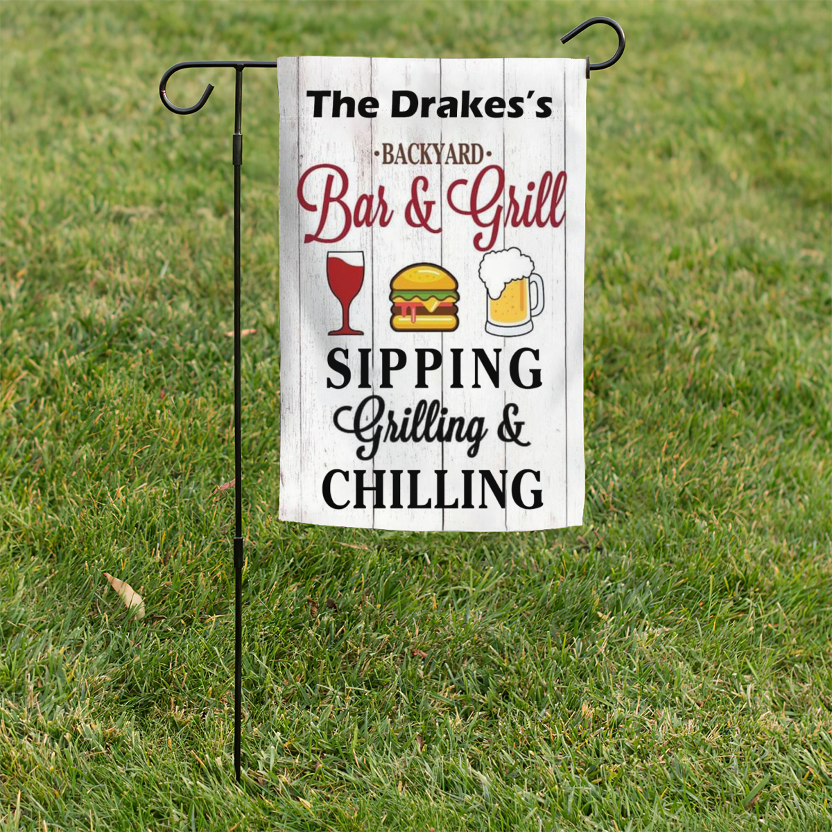 Customized Name Backyard Bar And Grill Sipping Grilling & Chilling Garden Flag No.TZ8WVH