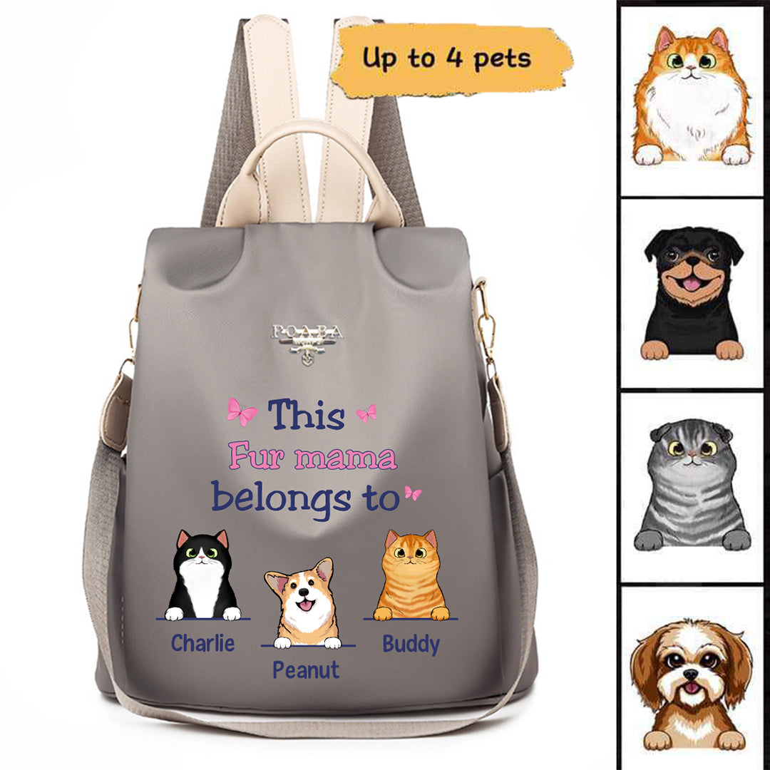 This Dog Cat Mom Fur Mama Belongs To Personalized Backpack