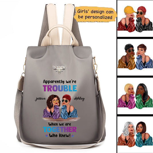 Trouble Together Fashion Besties Personalized Backpack