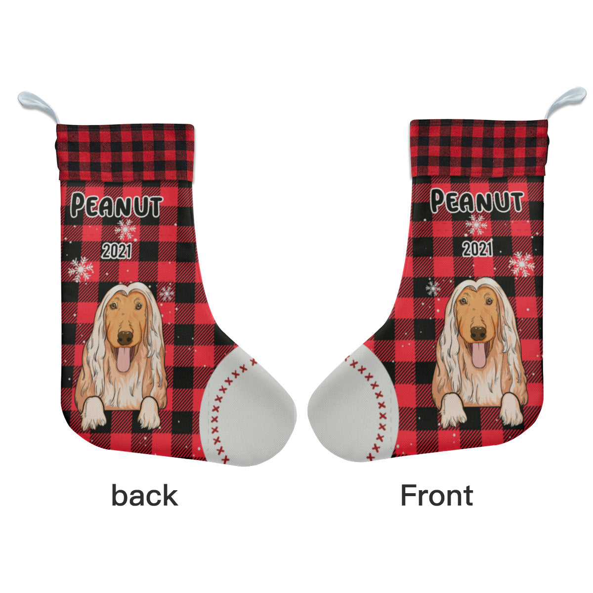 Personalized Name Christmas Dog Stocking Two-Sided Design