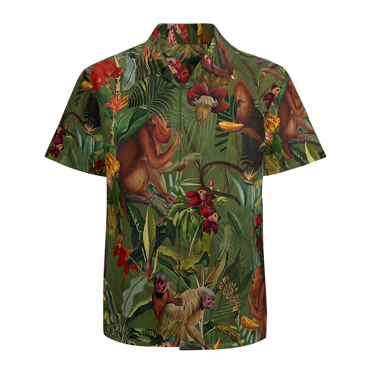 Tropical Monkey Jungle Pattern - Dark Green Graphic Hawaiian Shirts No.UP5DHL
