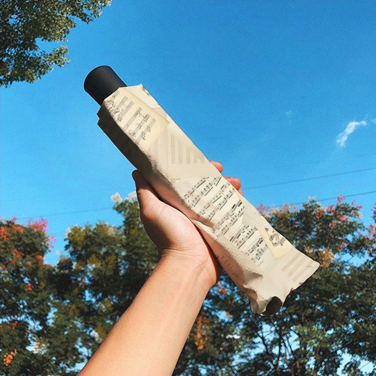 Vintage Music Composition Collage Christmas Brushed Polyester Umbrella No.UQWD97