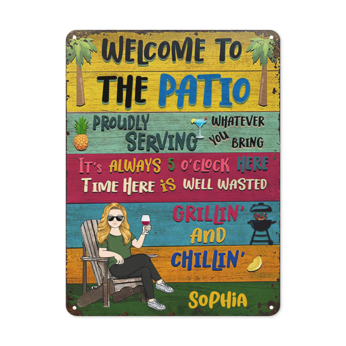 Patio Welcome Grilling Proudly Serving Whatever You Bring Husband Wife Couple Single - Backyard Sign - Personalized Custom Classic Metal Signs