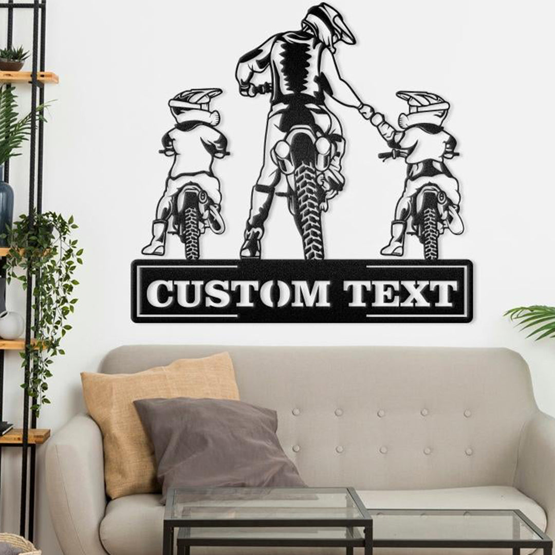 (Up to 4 Kids) Dad & Son Motorcross Rider Biker Motorcycle Metal Wall Art