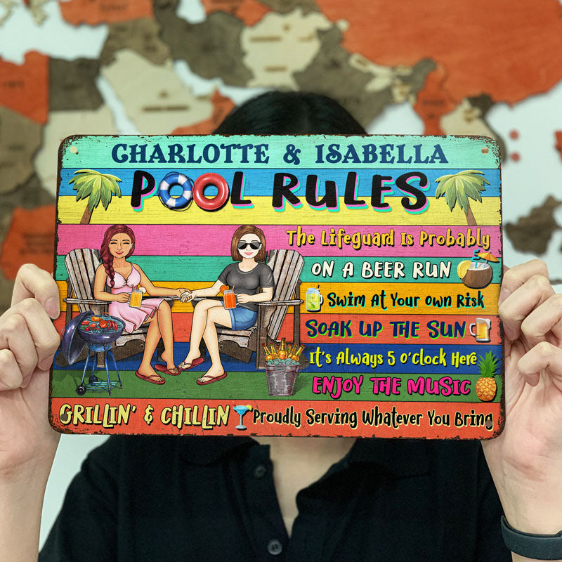 Swimming Pool Family Couple Pool Rules - Couple Gift - Personalized Custom Classic Metal Signs