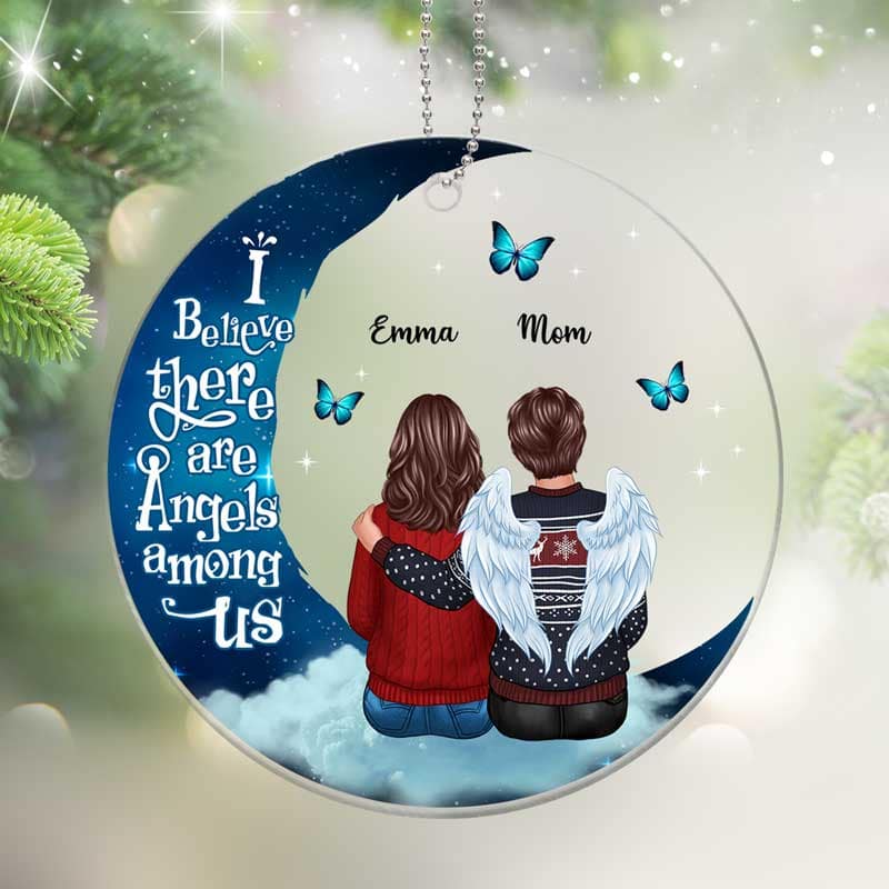 Angels Among Us Butterflies On Moon Family Memorial Personalized Acrylic Ornament