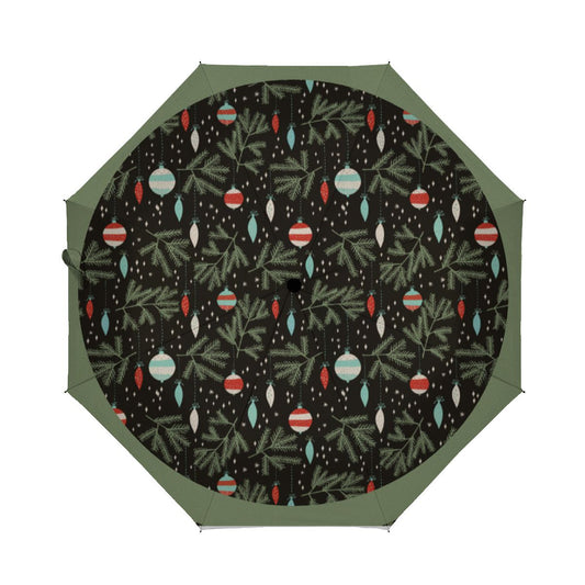 Vintage Ornaments Black Red Patterned Christmas Brushed Polyester Umbrella No.VFWBCS