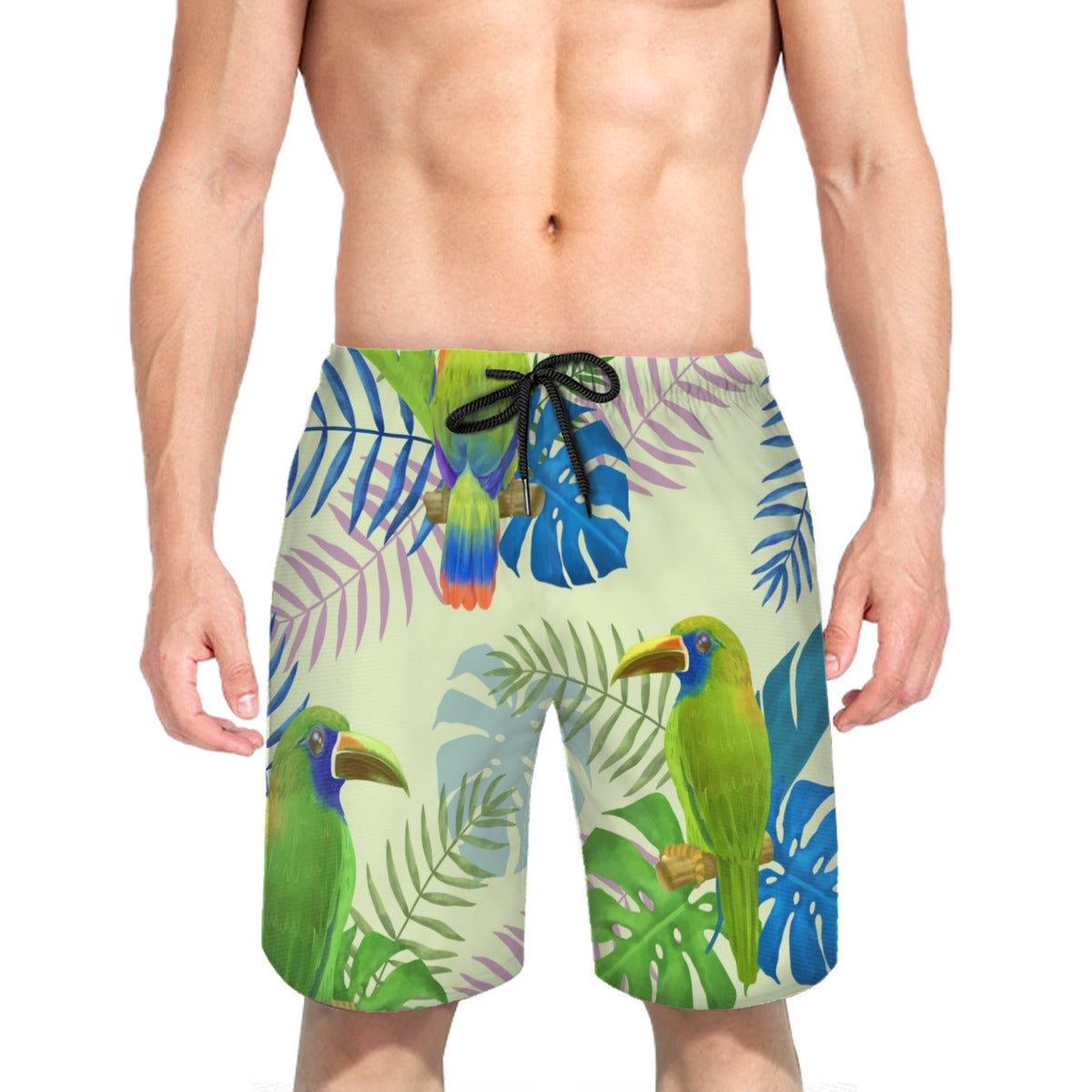 Tropical Leaves Parrot 2 Men's Swim Trunks No.VTTLC2