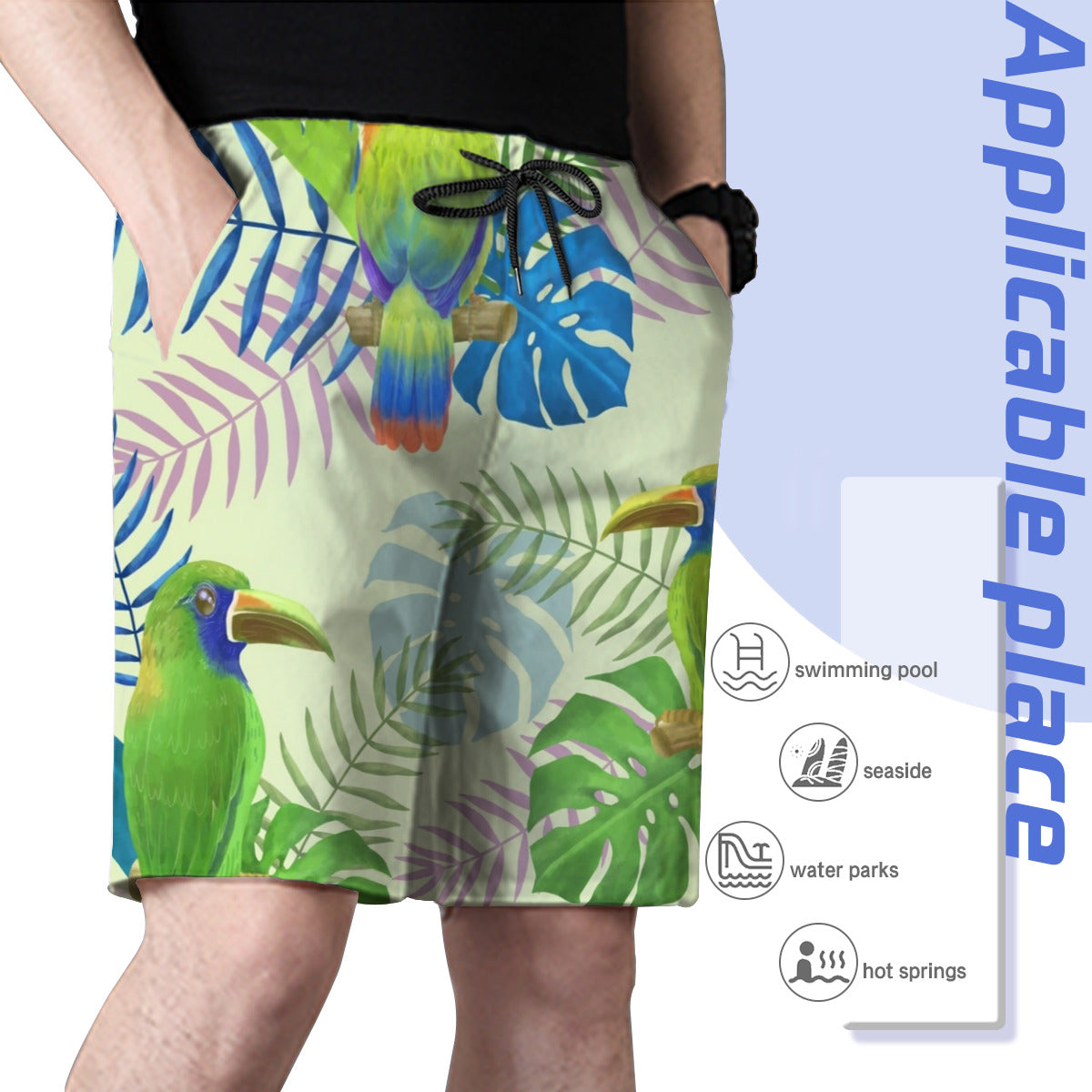 Tropical Leaves Parrot 2 Men's Swim Trunks No.VTTLC2