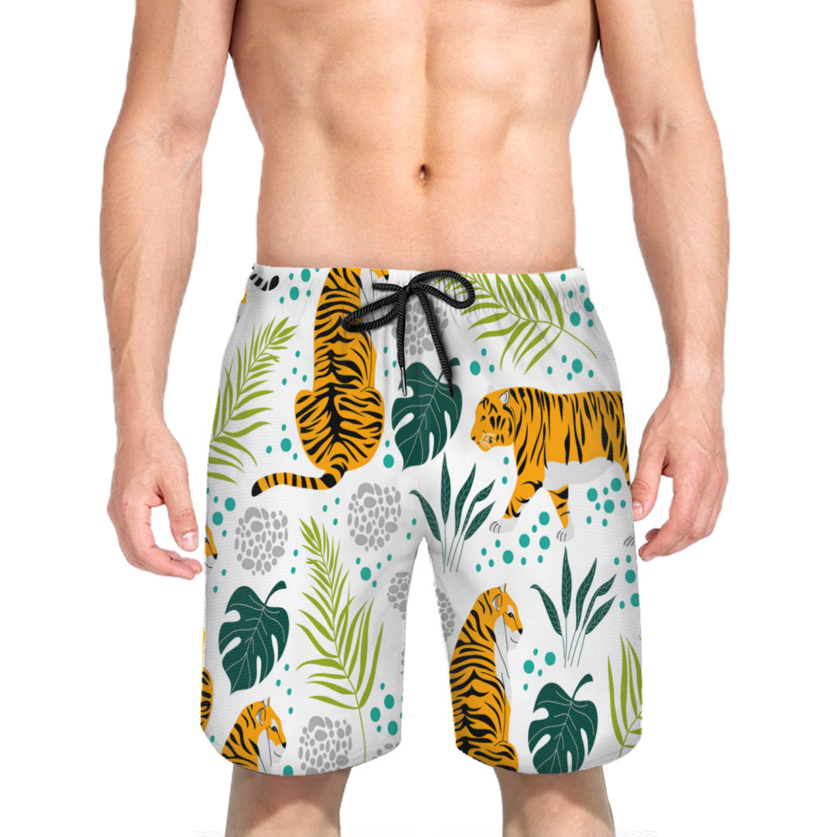 Tropical Leaves Tiger Men's Swim Trunks No.VVBMWC