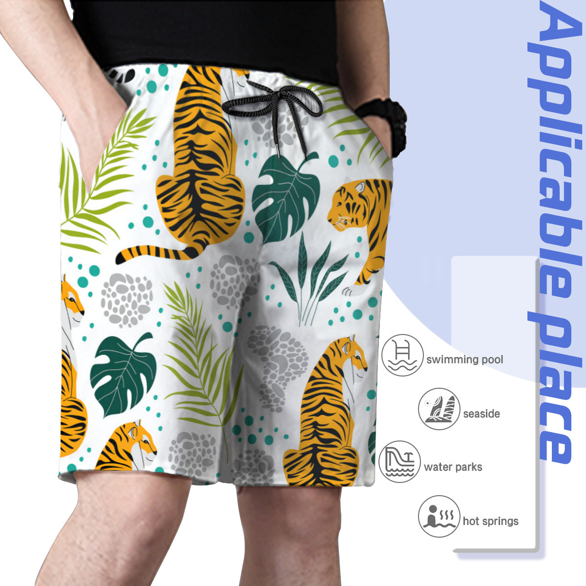 Tropical Leaves Tiger Men's Swim Trunks No.VVBMWC