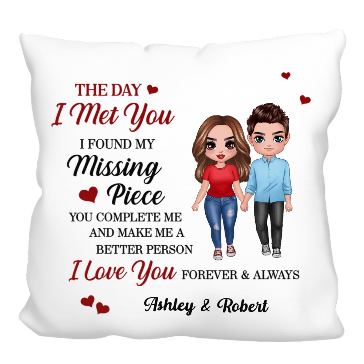 Doll Couple Found My Missing Piece Valentine‘s Day Anniversary Gift For Him For Her Personalized Polyester Linen Pillow